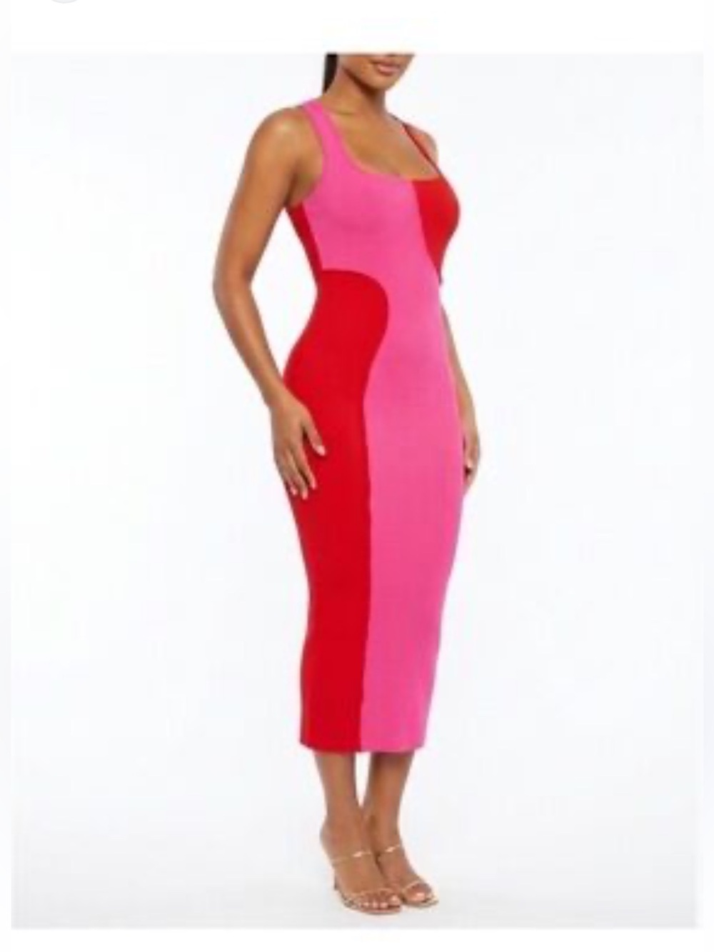 naked wardrobe Pink and Red Colorblock Bodycon Midi Dress NWOT